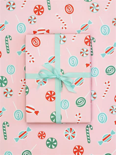 pink christmas candy wrapping paper   rains paper