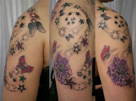 Butterfly Flower And Stars Arm Tattoo Bit Ly 1l68acz Skull