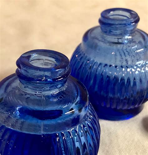 Vintage Round Ribbed Cobalt Blue Depression Glass Salt And Pepper