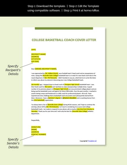 college basketball coach cover letter template google docs word