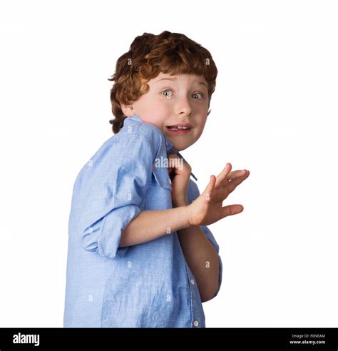 scared boy isolated  white background stock photo alamy