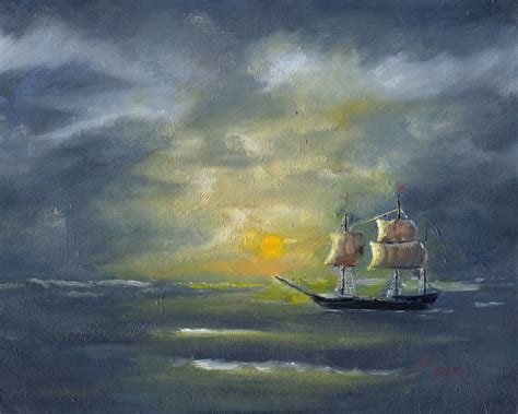 framed ship art sailing ship painting original seascape coastal art original oil painting