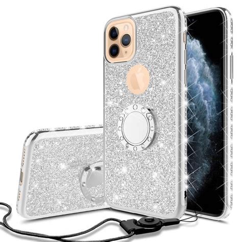 apple iphone 11 pro max case bling rhinestone silver clear glitter