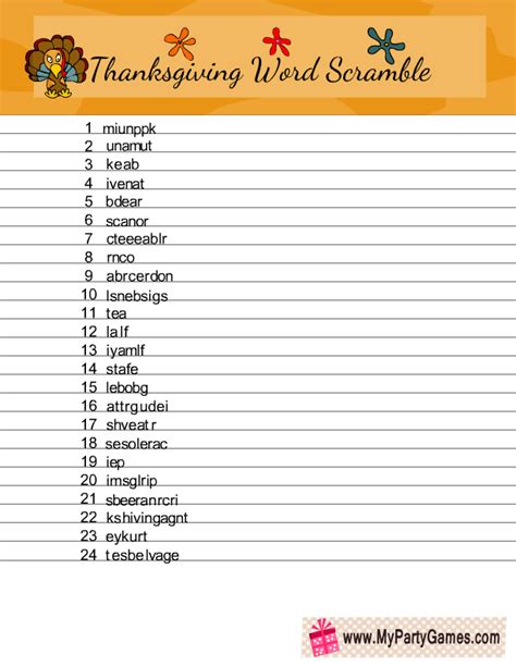 thanksgiving word scramble printable