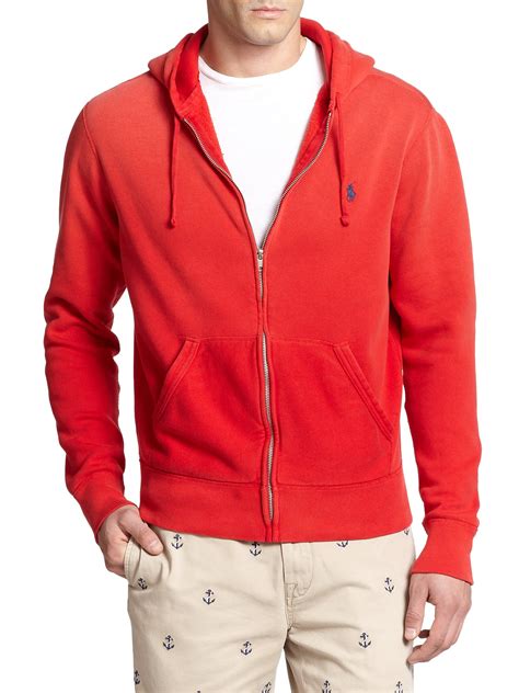 lyst polo ralph lauren full zip fleece hoodie in red for men