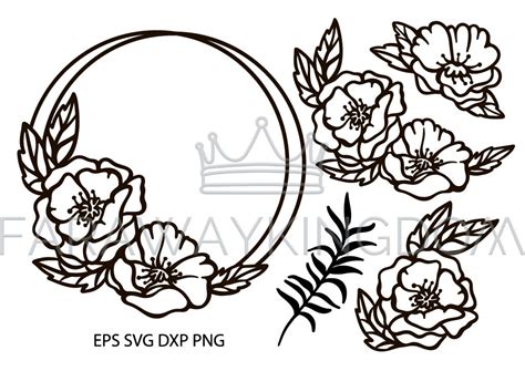 poppy wreath svg eps dxf png vector  flowers  plotter
