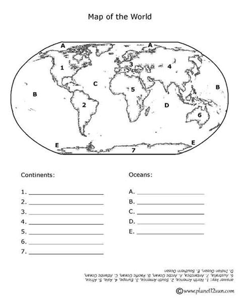 continents  oceans geography worksheets map worksheets social