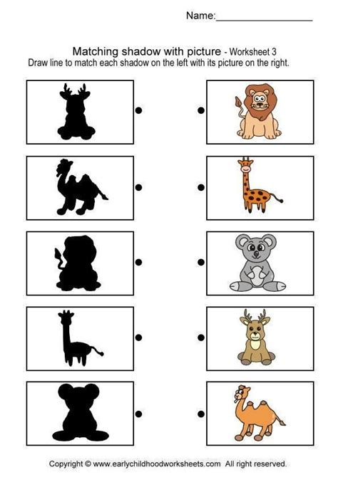 shadow matching worksheets  preschool printable worksheet