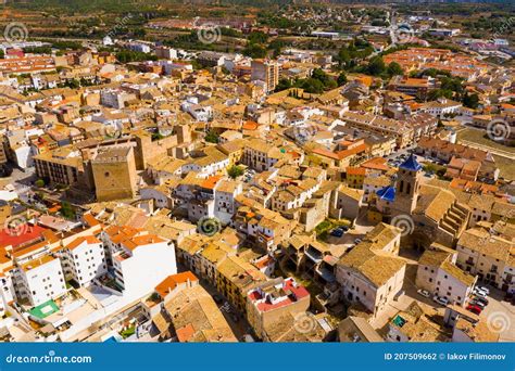 view  drone  spanish city requena stock photo image  touristic living