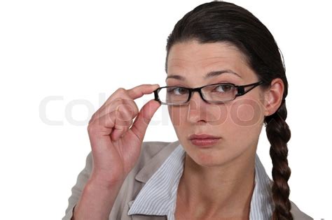 Woman Adjusting Her Glasses Stock Image Colourbox