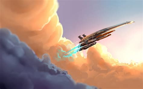 Mass Effect Spaceship Clouds Digital Art Normandy Sr 2 Wallpapers