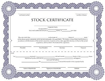 stock certificate  shown  blue  white
