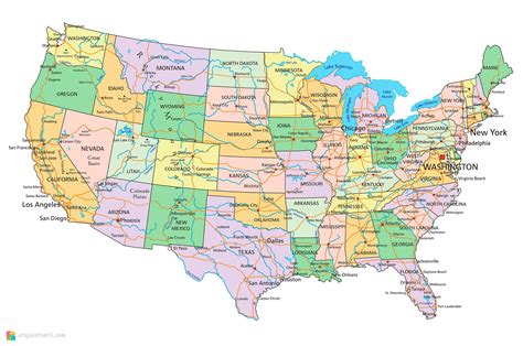 estados unidos  mapa de colores  nombres de estados imagen vectorial