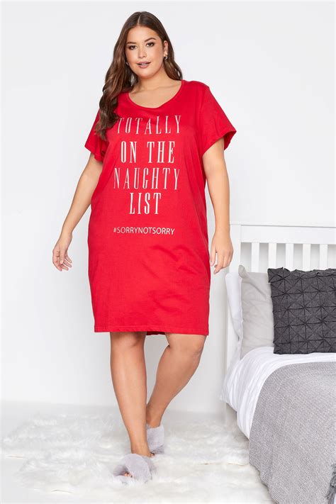 Plus Size Red Naughty List Slogan Nightdress Yours Clothing