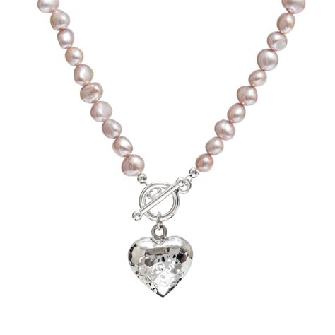 pink pearl necklace  silver heart pink pearl jewellery biba rose