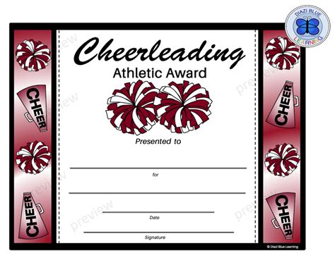 cheerleading certificate cheerleading award editable cheerleading