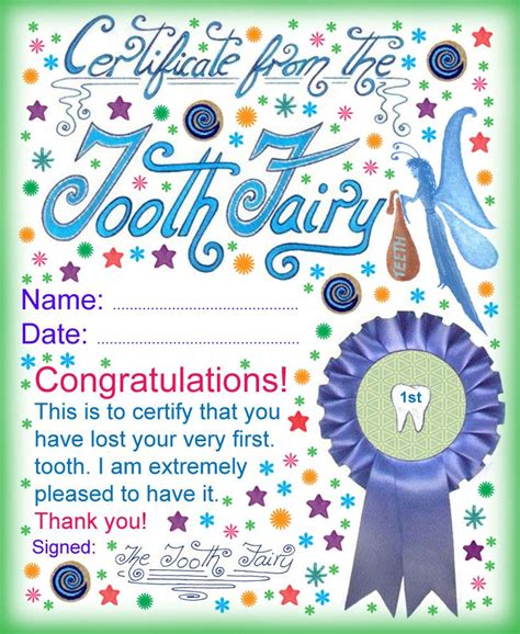 tooth fairy certificate award  losing    tooth