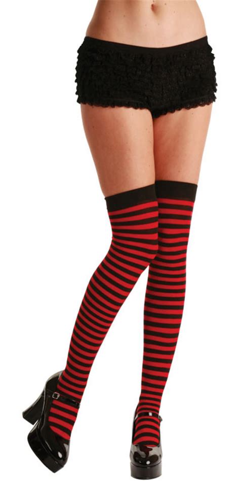 wicked sexy thigh high stockings red and black stripe
