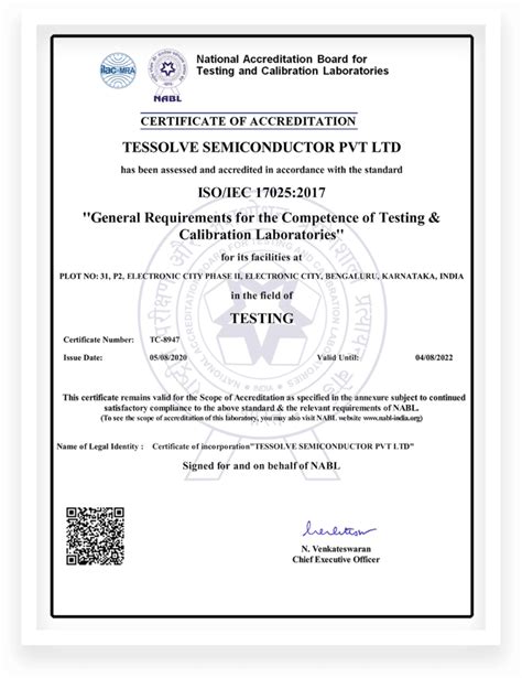 Tessolve Gets Accredited By National Accreditation Board For Testing
