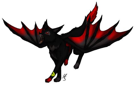 black wolf  red eyes  wings