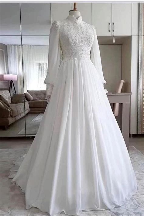 White Long Sleeves Muslim Wedding Dresses Tanya Bridal