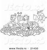 Vector Outlined Coloring Office Businessman Clutter Shoveling Cartoon Through His Mess Royalty Stock sketch template