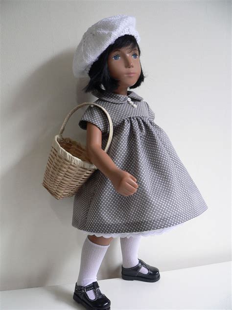 grey spots dress and cotton beret for sasha doll by