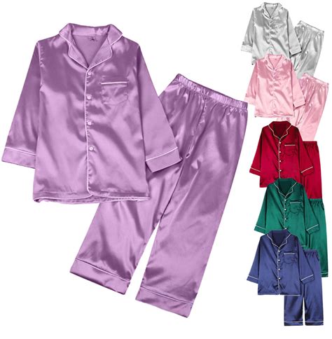 lovebay boy girl kids satin silk pajamas setlong sleeve toppant sleepwear suit