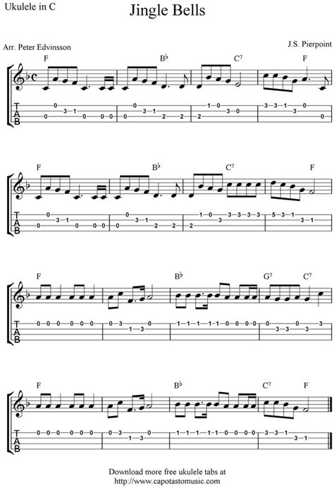 sheet  scores jingle bells  christmas ukulele tab sheet