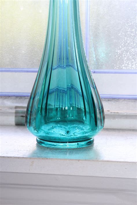 Large Blue Swung Glass Vase 13 75 Vintage Mid Century Modern