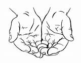 Hands Cupped Drawing Coloring Pages Together Two Color Template Sketch sketch template