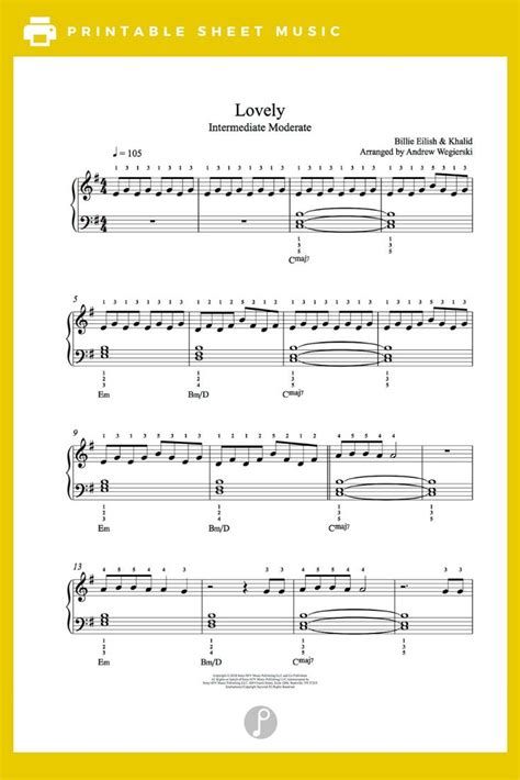 lovely  billie eilish feat khalid piano sheet  intermediate level piano sheet
