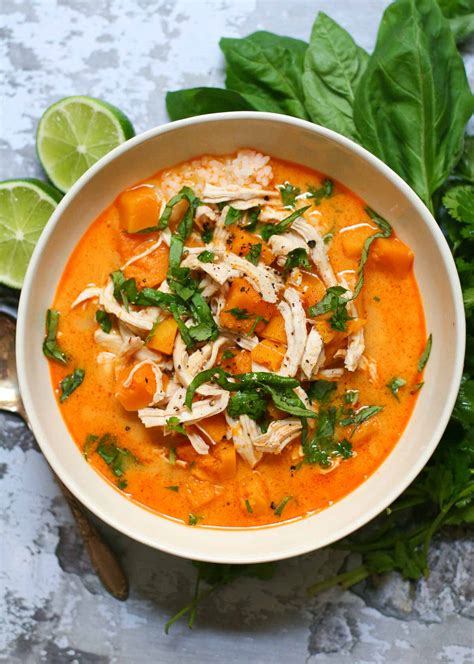 thai red curry  butternut squash  chicken happily  scratch