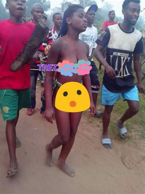 lady who stole fowl in cross river paraded unclad by youths photos