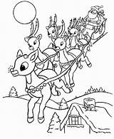 Reindeer Coloring Pages Christmas Santa Rudolph Printable Sleigh Kids Print Nosed Adults Red Color Santas Colouring Sheets Preschool Adult Claus sketch template
