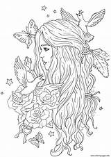 Coloring Pages Princess Flowers Printable Birds Fairy Adult Super Supercoloring Drawing sketch template