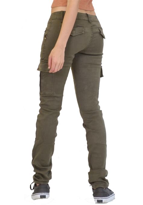 womens ladies slim fitted stretch combat jeans pants skinny cargo trousers