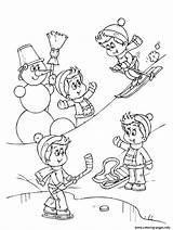 Coloring Winter Snow Playing Pages Printable sketch template
