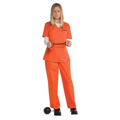 ladies orange inmate uniform convict prisoner  black fancy dress costume girl ebay