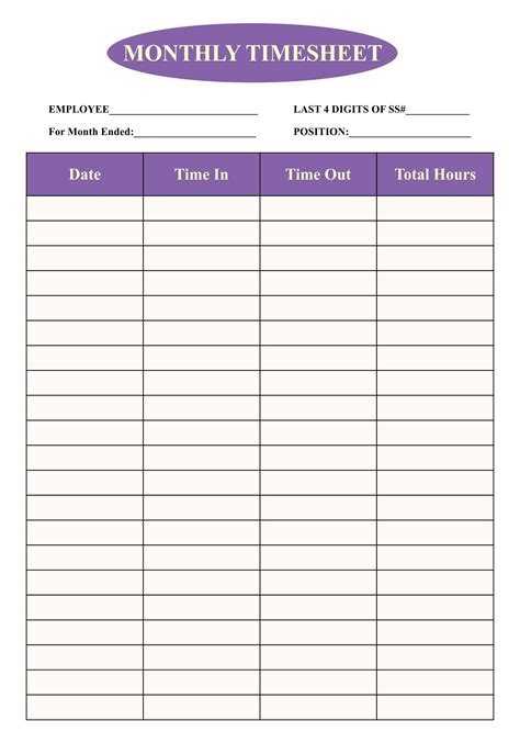 printable timesheet  employees  shown  purple  white