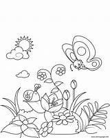 Coloring Snail Butterfly Flowering Glade Pages Printable sketch template