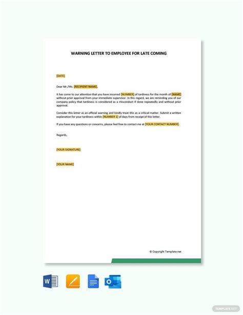 warning letter  employee  late coming  google docs pages word