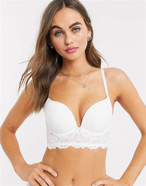 new look longline push up lace bra in white asos