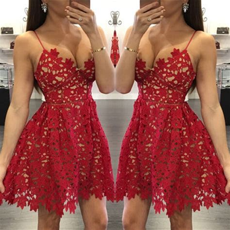 Sexy Red Lace 2020 Homecoming Dress Short Spaghetti Strap