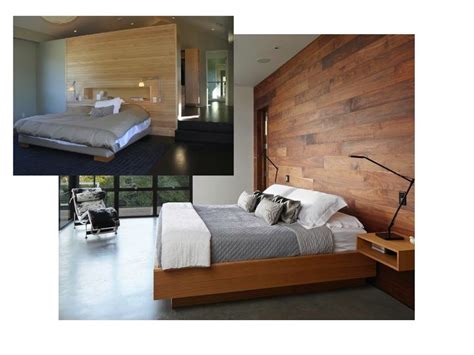 bedroom create back drop with wood paneling low and