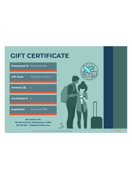 travel gift certificate template  templates jotform