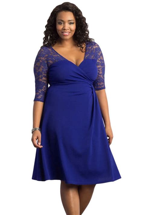 Cheap Blue Trendy Lace Plus Size Cocktail Dresses Online