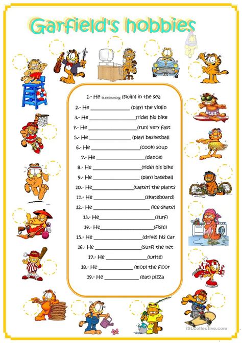 Garfield S Hobbies Worksheet Free Esl Printable