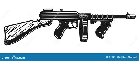 gangster submachine gun monochrome illustration