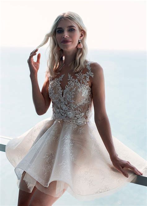 wedding dresses simple fashionable tulle lace jewel neckline short mini ball gown wedding